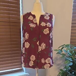 Ann Taylor Loft Floral Sleeveless Top - Burgundy Sz M